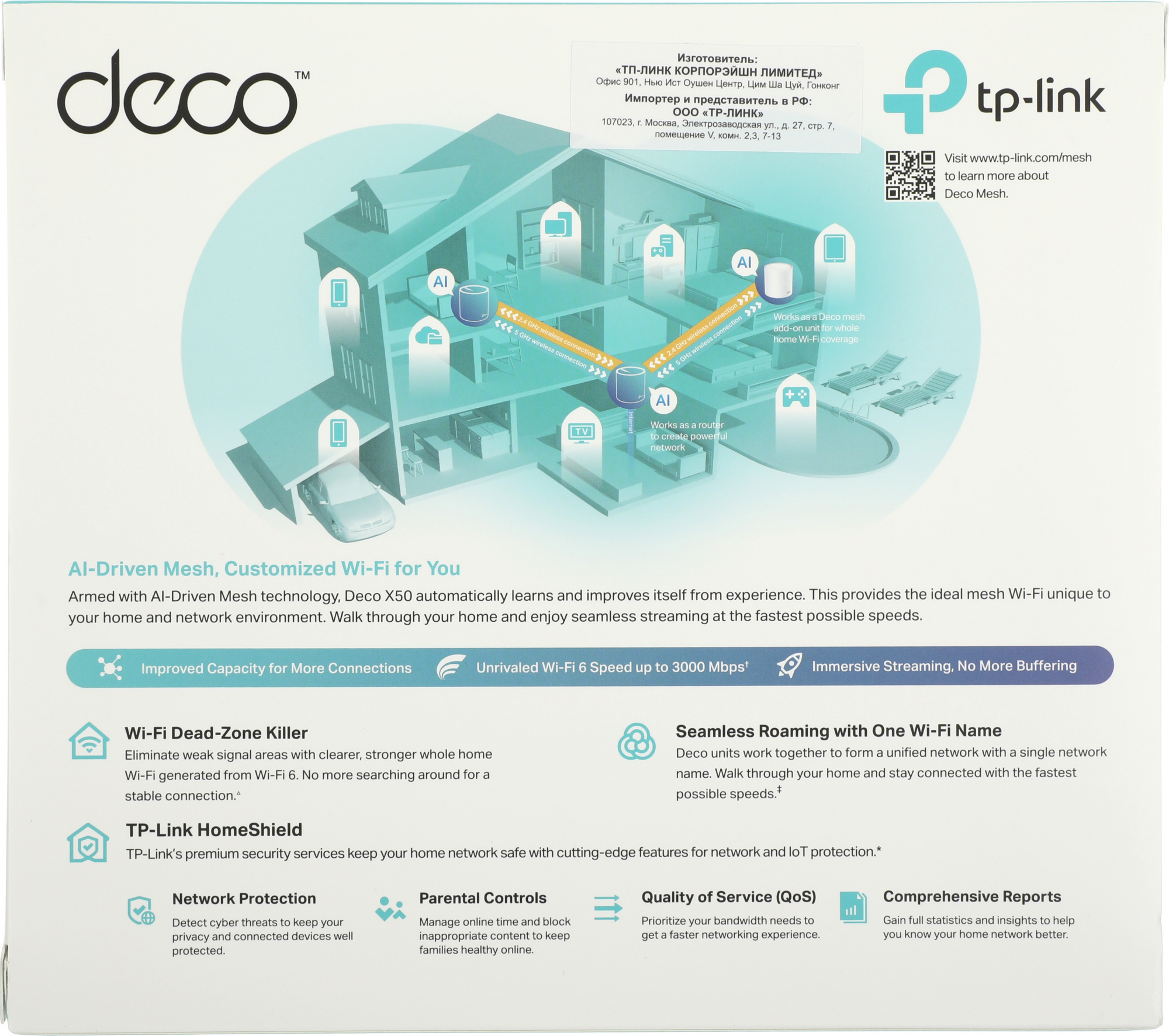 Бесшовный Mesh роутер TP-Link Deco X50(1-Pack) AX3000 10/100/1000BASE-TX белый