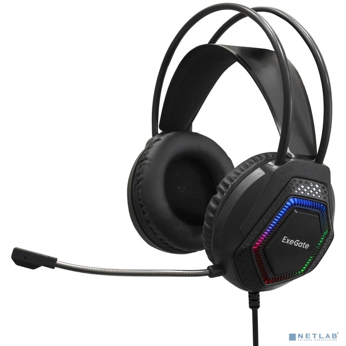 ExeGate Cosmos HS-704GL (объемный звук 7.1, длина кабеля 2.5м, динамик 50мм, 20-20000Гц, RGB подсвет