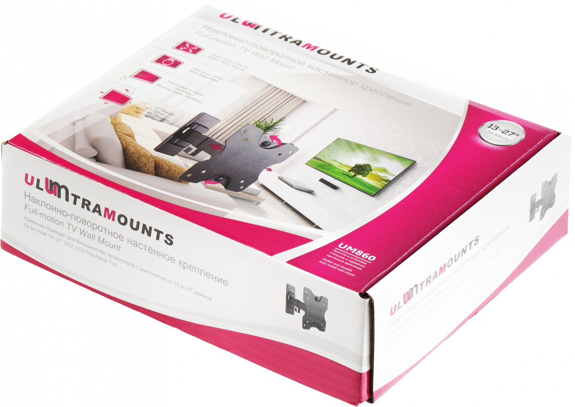 Кронштейн для телевизора Ultramounts UM860 черный 13"-27" макс.20кг настенный поворот и наклон