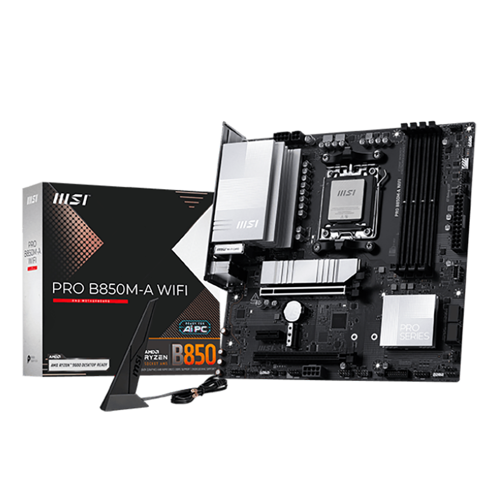 Материнская плата MSI PRO B850M-A WIFI Socket AM5 AMD B850 4xDDR5 mATX AC`97 8ch(7.1) 5Gigabit RAID+