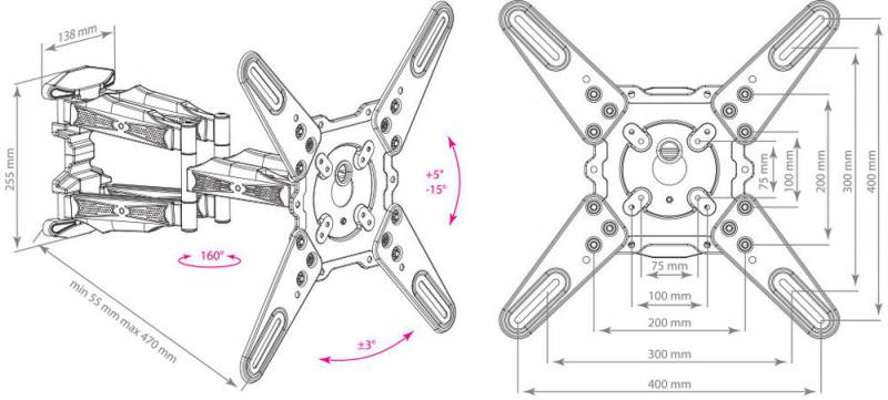 Кронштейн для телевизора Kromax ATLANTIS-45 белый 22"-65" макс.45кг настенный поворот и наклон