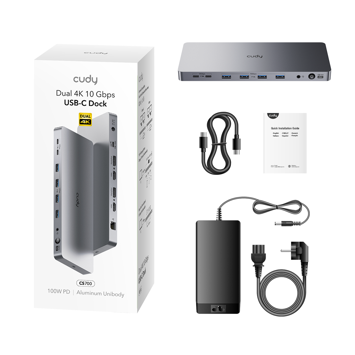 Док-станция Cudy CS700 13 в 1 для двух мониторов 4K с портом USB-C 10 Гбит/с и блоком питания 150 Вт
