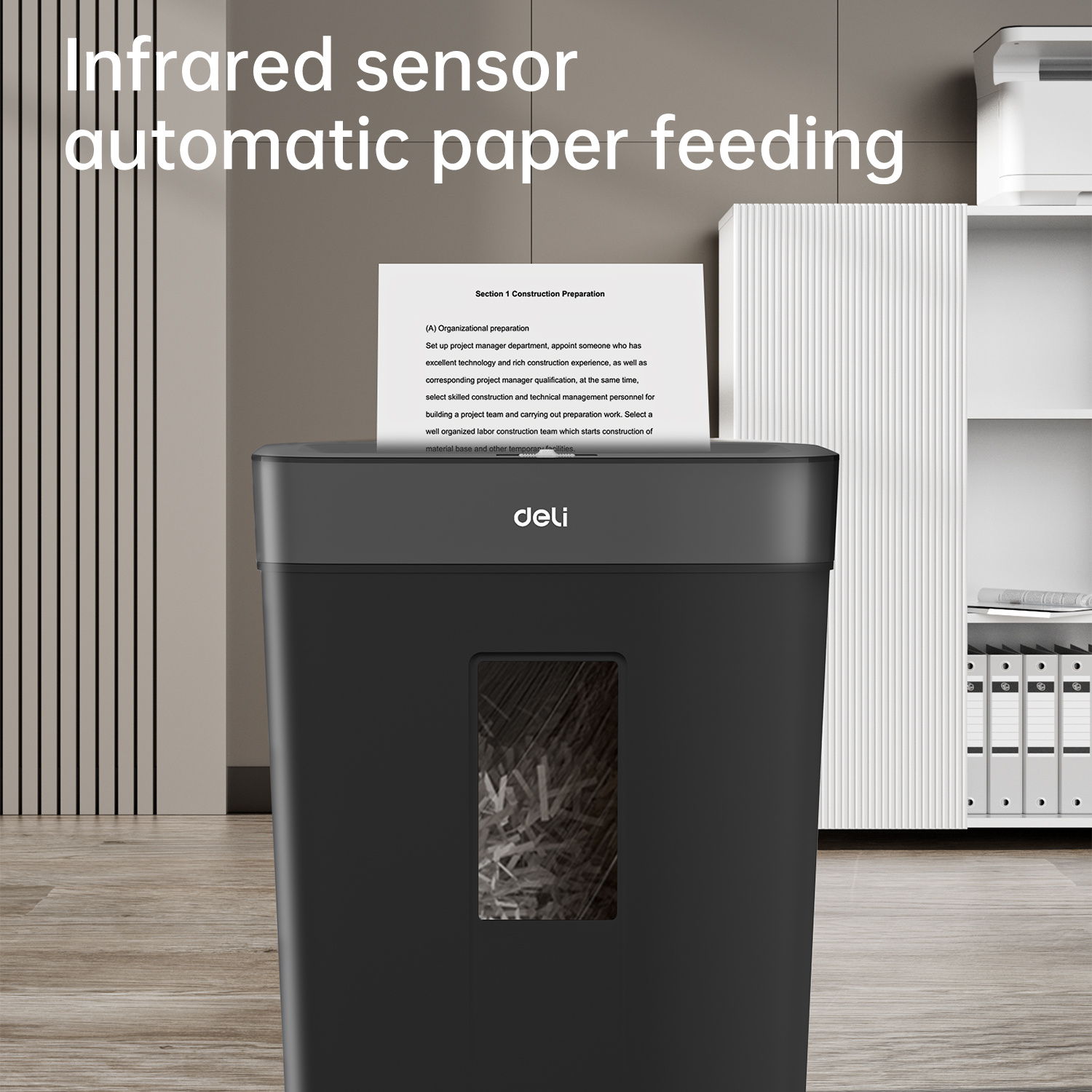 Шредер Deli ET023 черный с автоподачей (секр.P-4) фрагменты 8лист. 15лтр.