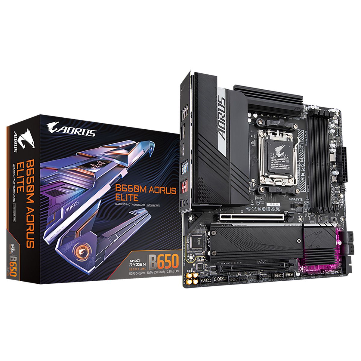 Материнская плата Gigabyte B650M AORUS ELITE Socket AM5 AMD B650 mATX AC`97 8ch(7.1) 2.5Gg RAID+HDMI