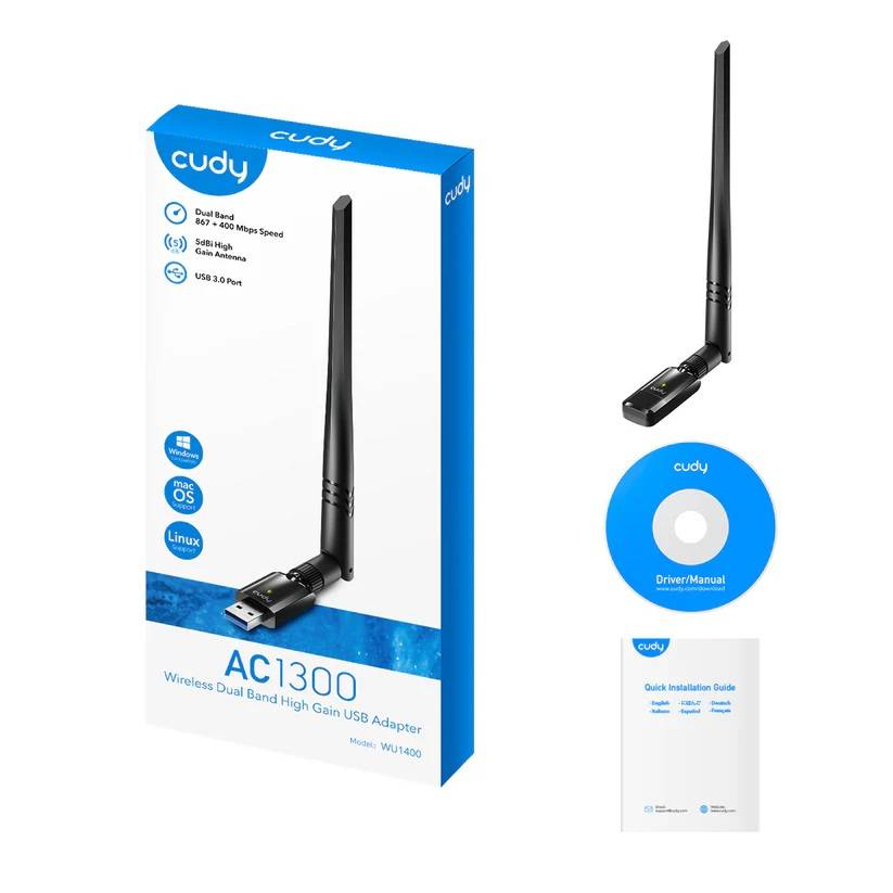 Сетевой адаптер Wi-Fi Cudy WU1400 AC1300 USB 3.0 (ант.внеш.несъем.) 1ант.