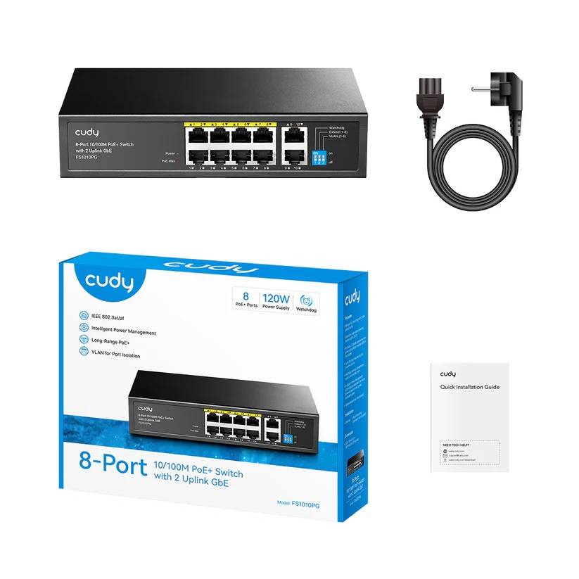 Коммутатор Cudy FS1010PG (L2) 8x100Мбит/с 2x1Гбит/с 8PoE+ 120W неуправляемый