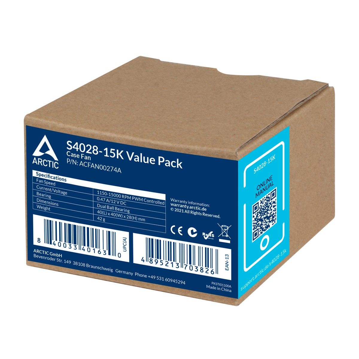 Вентилятор Arctic Cooling Вентилятор корпусной ARCTIC S4028-15K 5-Pack 1400-15000rpm rpm Dual Ball B