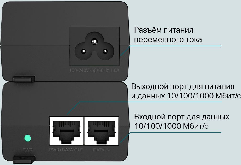 Инжектор PoE+ TP-Link POE160S 10/100/1000BASE-T 100-240В(АС)