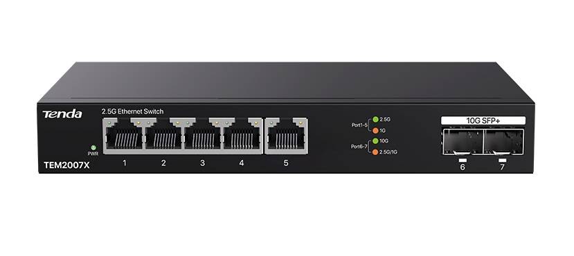 Коммутатор Tenda TEM2007X (L2) 5x2.5Гбит/с 2SFP+ неуправляемый