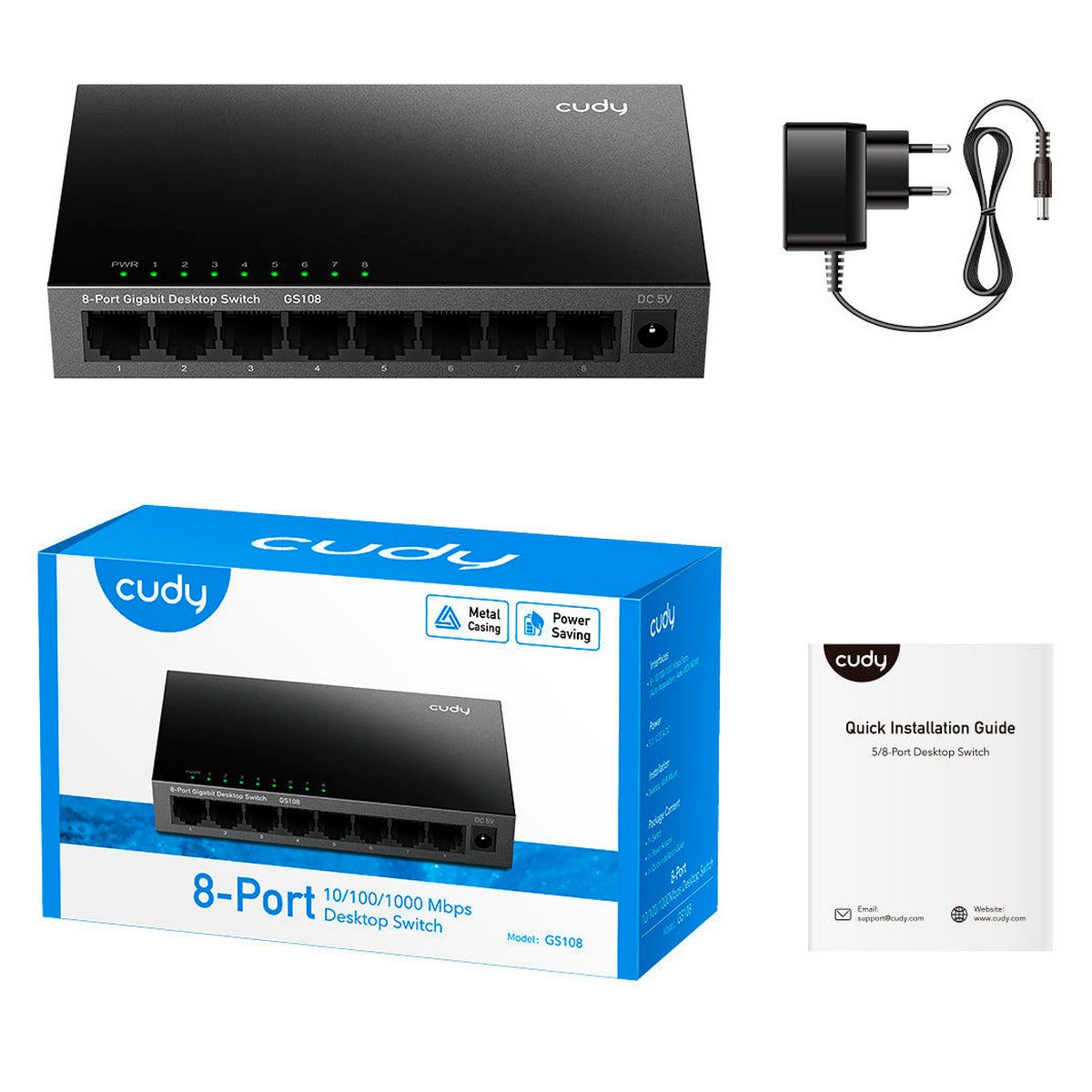 Коммутатор CUDY 8-Port Gigabit Metal  Switch 5-Port Gigabit Ethernet Switch, 5 10/100/1000M RJ45 Por