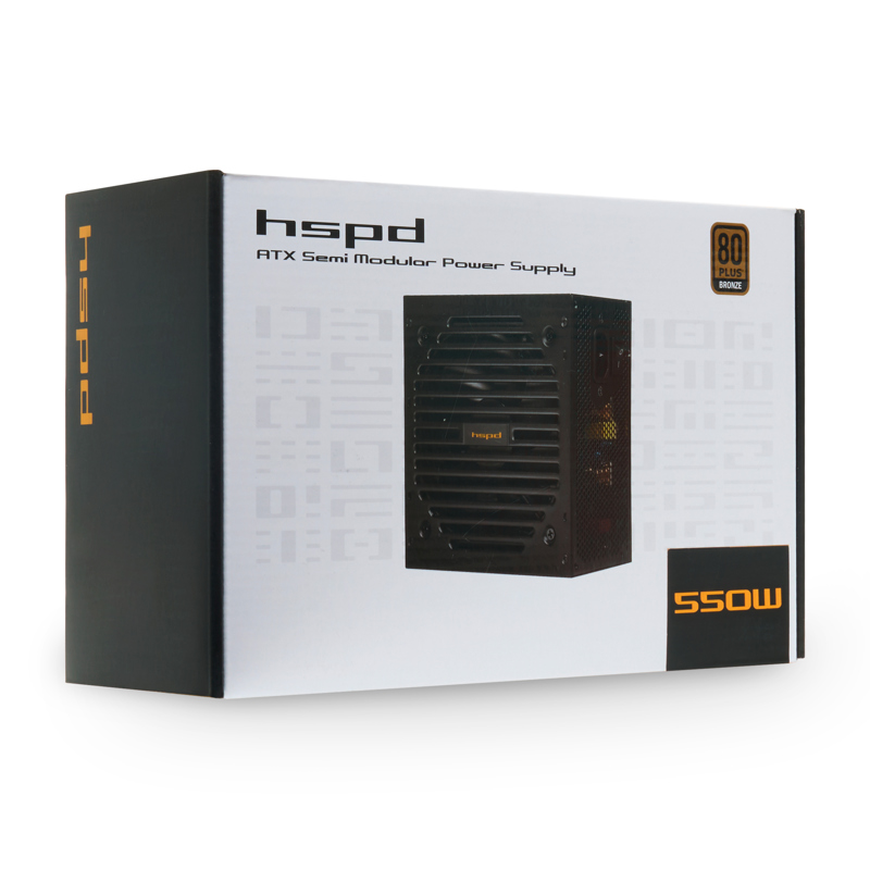 Блок питания HSPD, 550W 80+ Bronze (ATX, 2.31, Semi-modular, 1x24(20+4)pin 550mm, 1xCPU*2 8(4+4)pin 