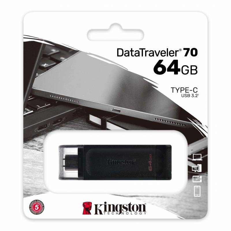Флеш Диск Kingston 64GB DataTraveler 70 Type-C DT70/64GB USB3.0 черный