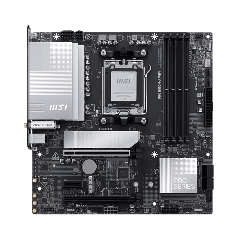 Материнская плата MSI PRO B850M-A WIFI Socket AM5 AMD B850 4xDDR5 mATX AC`97 8ch(7.1) 5Gigabit RAID+