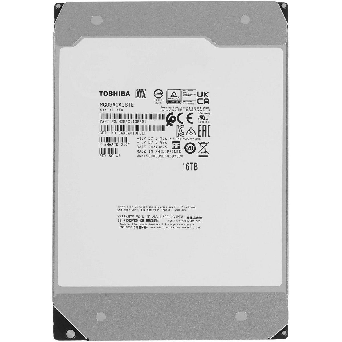 Жесткий диск Toshiba SATA-III 16TB MG09ACA16TE Server Enterprise Capacity 512E (7200rpm) 512Mb 3.5"