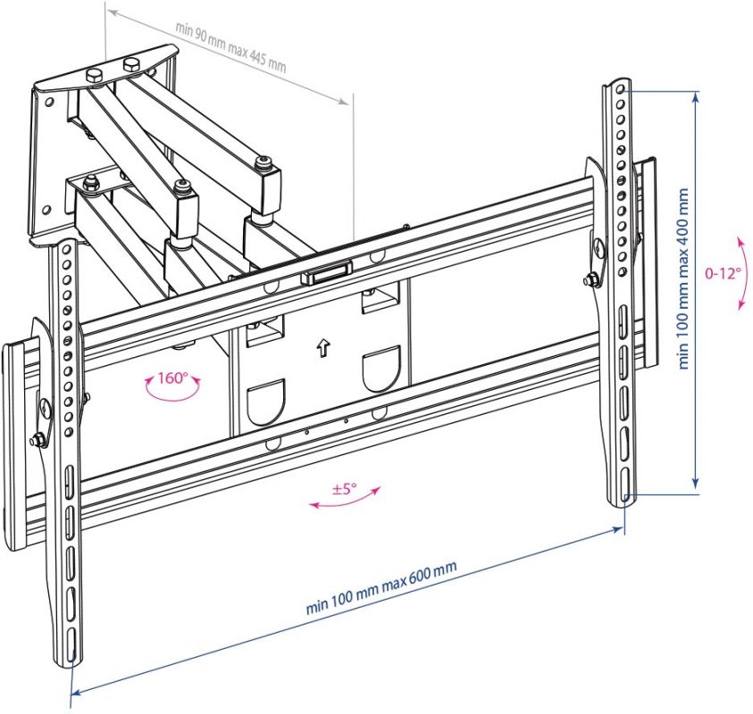 Кронштейн для телевизора Arm Media PT-16 черный 22"-65" макс.40кг настенный поворотно-выдвижной и на