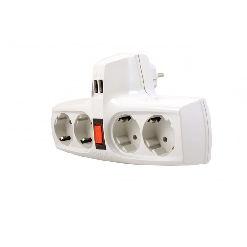 Сетевой фильтр Сетевой фильтр PILOT T USB, 4 розетки с заземлением, 15A/3,3кВт, 2 USB разъема для за