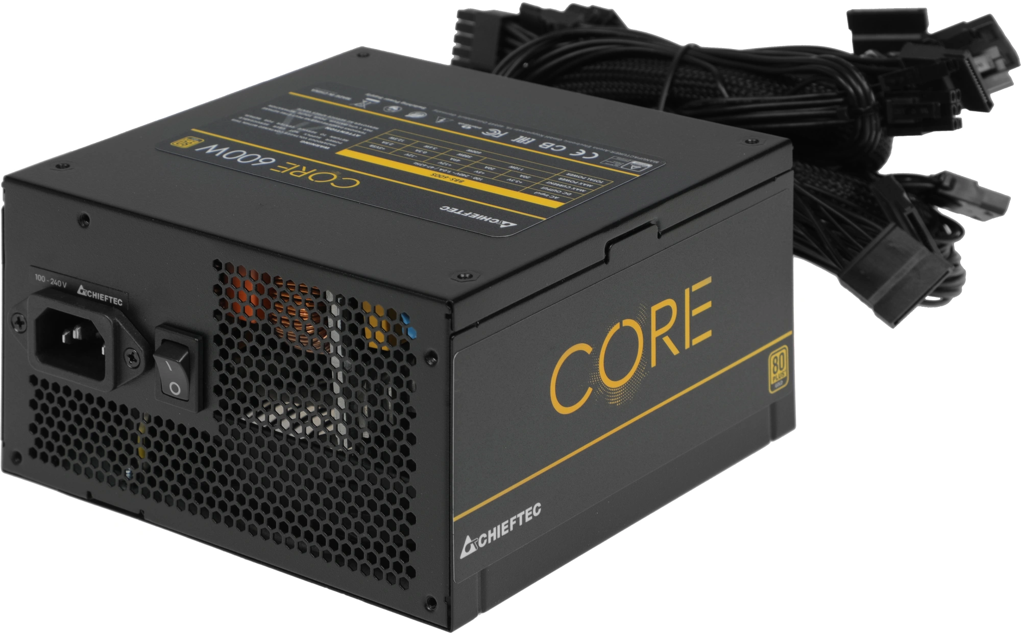Блок питания Chieftec ATX 600W CORE BBS-600S 80+ gold 24pin APFC 120mm fan 6xSATA RTL