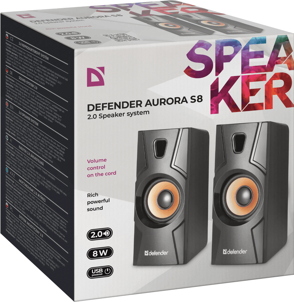 Колонки Defender Aurora S8 2.0 черный 8Вт портативные