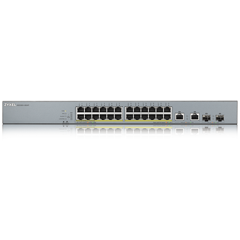 Коммутатор Zyxel GS1350-26HP-EU0101F (L2) 24x1Гбит/с 2xКомбо(1000BASE-T/SFP) 24PoE+ 375W управляемый