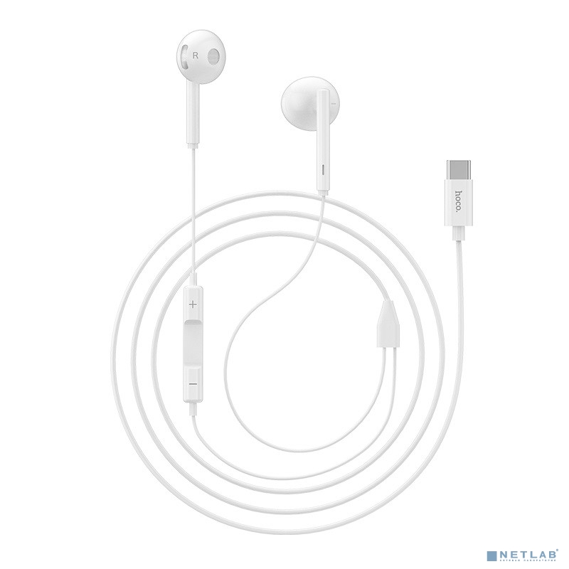 HOCO L10/ Наушники + микрофон/ Кнопка управления/ Регулятор громкости/ 1.2м/ Type-C/ White