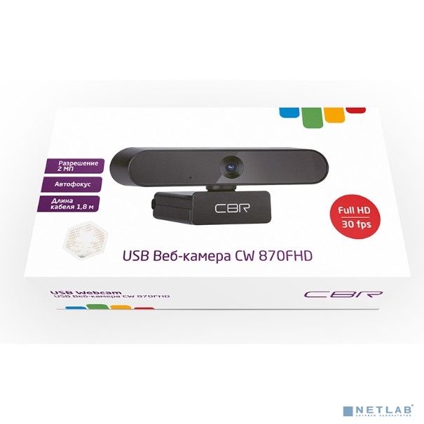 CBR CW 870FHD Black, Веб-камера с матрицей 2 МП, разрешение видео 1920х1080, USB 2.0, встроенный мик