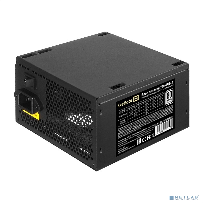 Exegate EX292341RUS Блок питания 750W ExeGate 80 PLUS® 750PPH-LT (ATX, APFC, КПД 82% (80 PLUS), 12cm