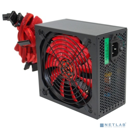 Ginzzu PC600 14CM(Red) 80+ black,APFC,24+4p,2 PCI-E(6+2), 5*SATA, 4*IDE,оплетка, кабель питания,цвет