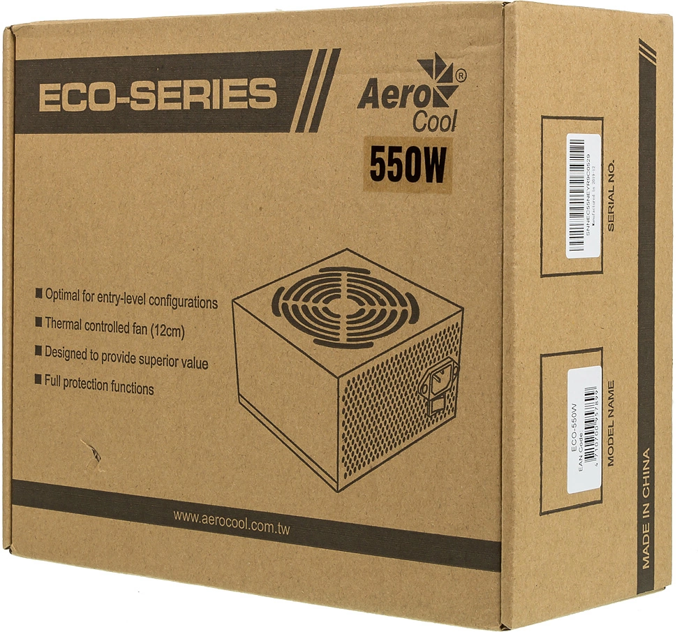 Блок питания Aerocool ATX 550W ECO-550 (20+4pin) 120mm fan 4xSATA RTL