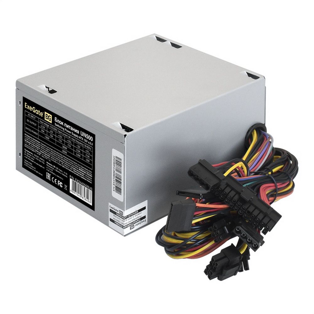 Блок питания 500W ExeGate UN500 (ATX, 12cm fan, 24pin, +4pin, PCIe, 3xSATA, 2xIDE, FDD) (858403)
