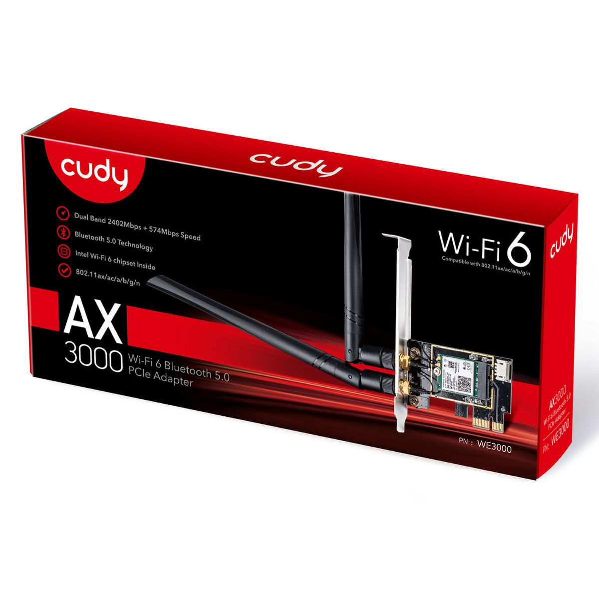 Сетевой адаптер Wi-Fi + Bluetooth Cudy WE3000 AX3000 PCI Express (ант.внеш.съем) 2ант.