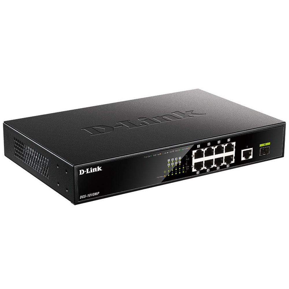 Коммутатор D-Link DGS-1010MP/A1A 9x1Гбит/с 1SFP 8PoE 125W неуправляемый
