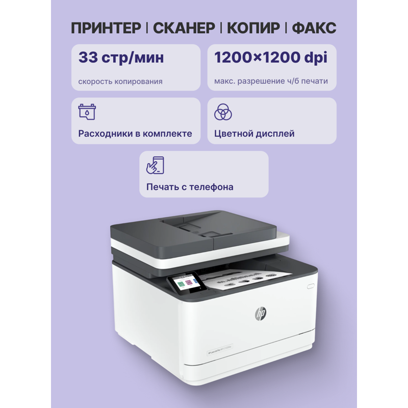 Лазерное многофункциональное устройство HP LaserJet Pro MFP 3103fdw (A4,p/c/s/f,1200 dpi, 33ppm, 512