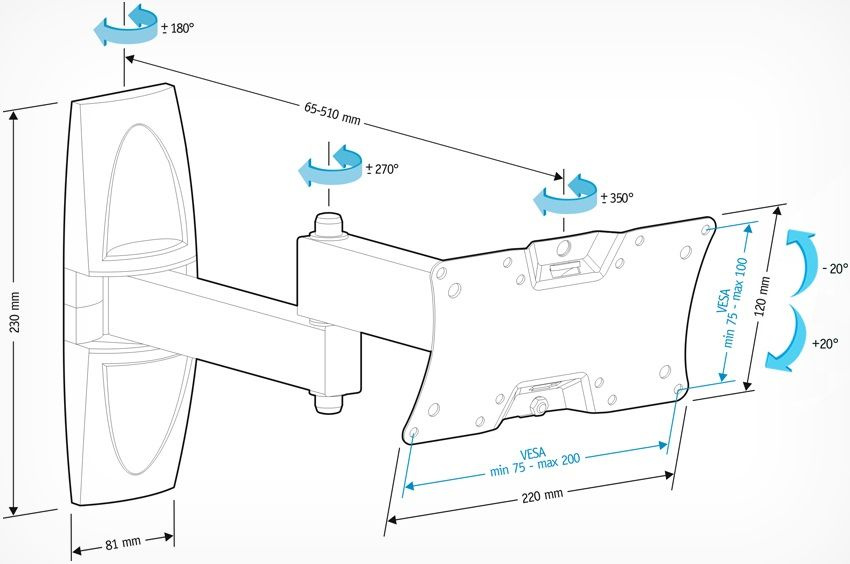Кронштейн для телевизора Holder LCDS-5064 черный 15"-38" макс.30кг настенный поворот и наклон