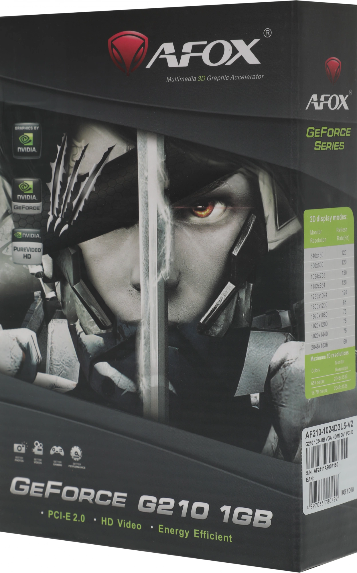 Видеокарта Afox PCI-E 2.0 AF210-1024D3L5-V2 NVIDIA G210 1Gb 64bit DDR3 520/1600 DVIx1 HDMIx1 CRTx1 H