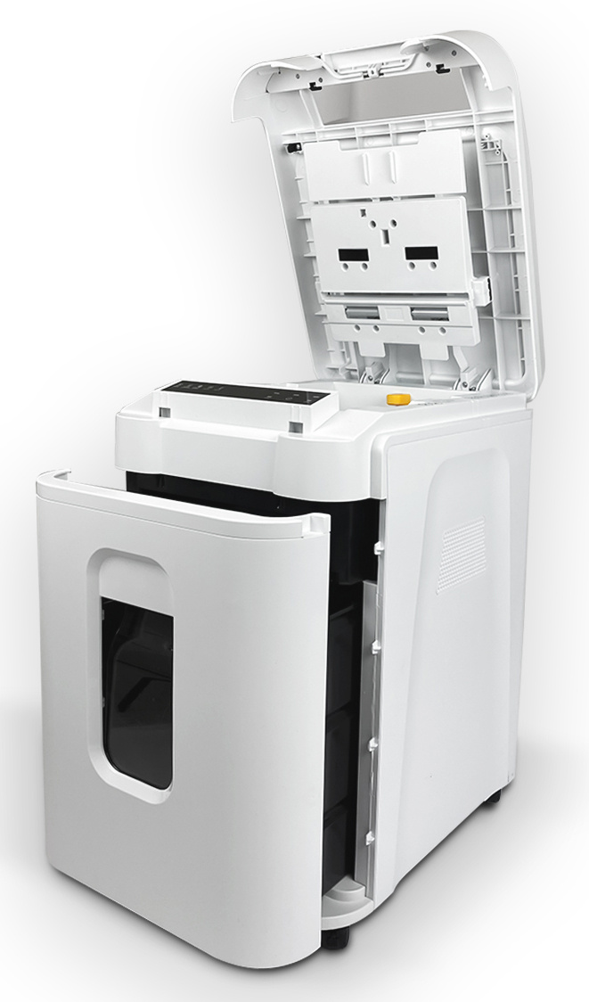 Шредер Heleos АП37-5 белый/белый с автоподачей (секр.P-5) фрагменты 220лист. 37лтр. скрепки скобы пл