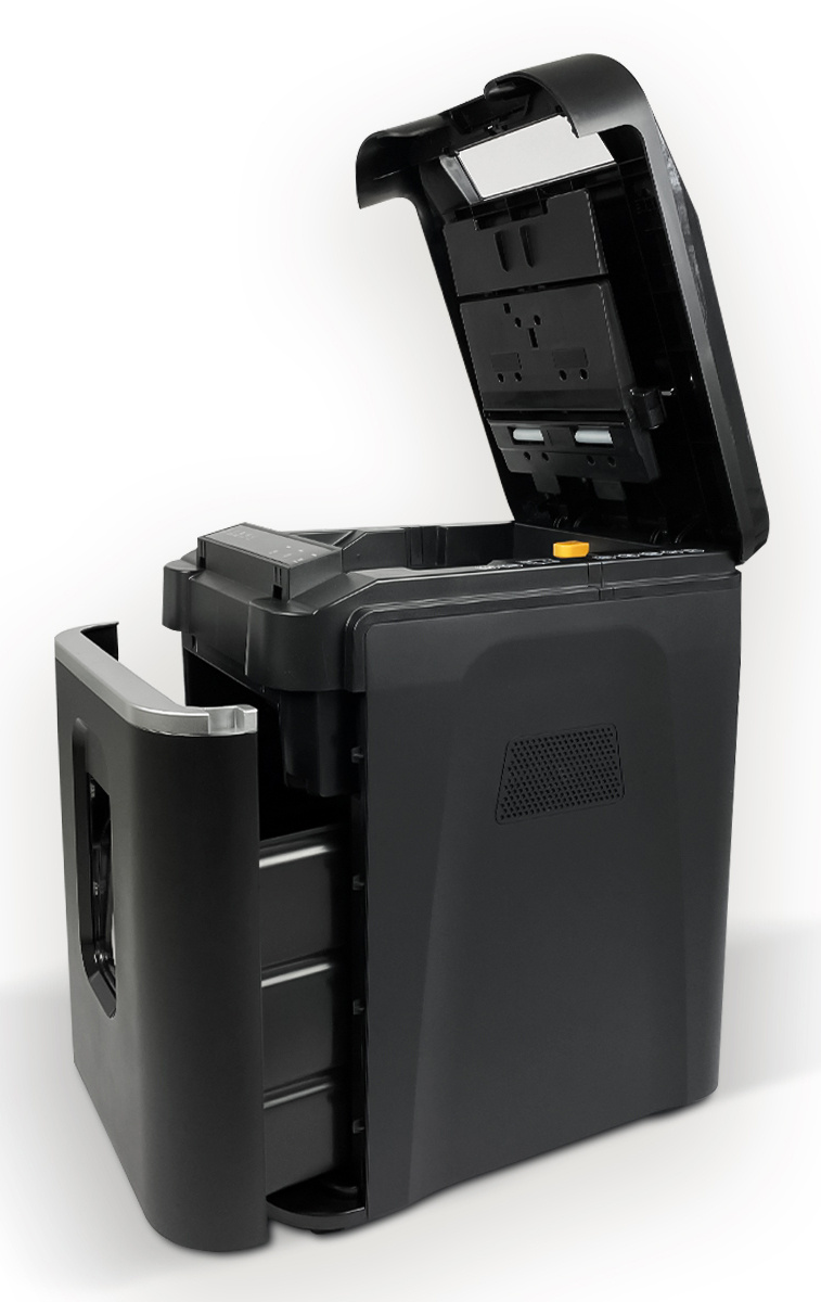 Шредер Heleos АП37-4 черный/серебристый с автоподачей (секр.P-4) фрагменты 220лист. 37лтр. скрепки с