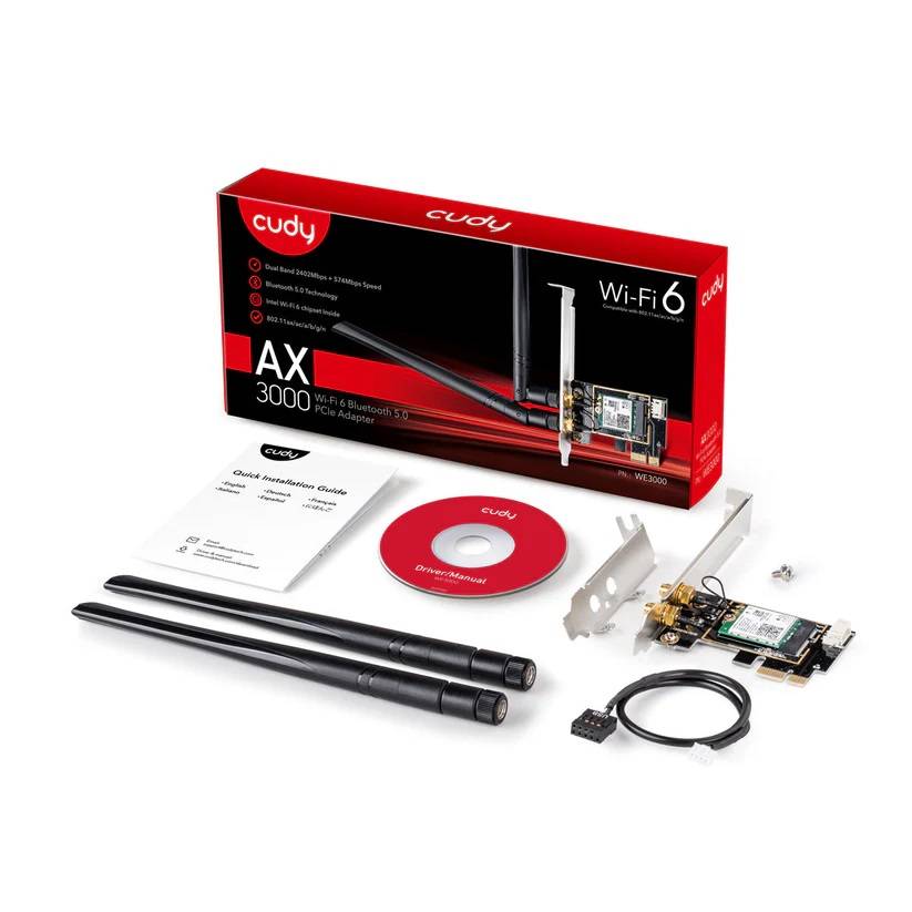 Сетевой адаптер Wi-Fi + Bluetooth Cudy WE3000 AX3000 PCI Express (ант.внеш.съем) 2ант.