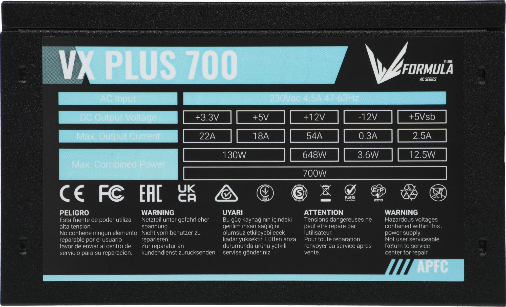 Блок питания Formula V Line VX PLUS 700, 700W, ATX12V v2.3, 12cm Fan (ex Aerocool)