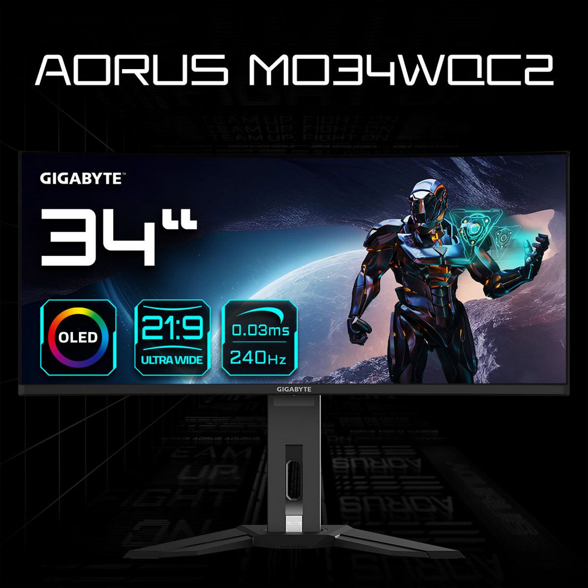 Монитор 34" Gigabyte MO34WQC2-EK Black  (OLED,3440 x 1440, 240Hz, 0,03мс, 2хHDMI 2.1, DP 1.4, 3