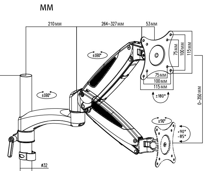 Кронштейн для монитора/ноутбука Cactus CS-VM-LH08-BK черный 13"-32" макс.16кг настольный поворот и н