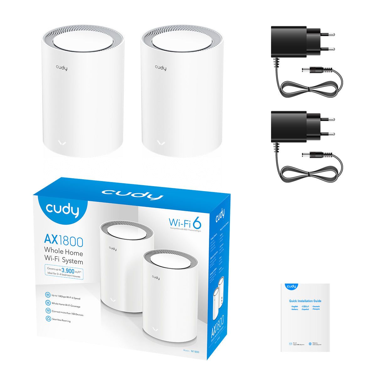 Маршрутизатор CUDY AX1800 Wi-Fi 6 Mesh Solution 2-Pack,Chipset MediaTek, Dual-Band, 802.11ax/ac/a/b/