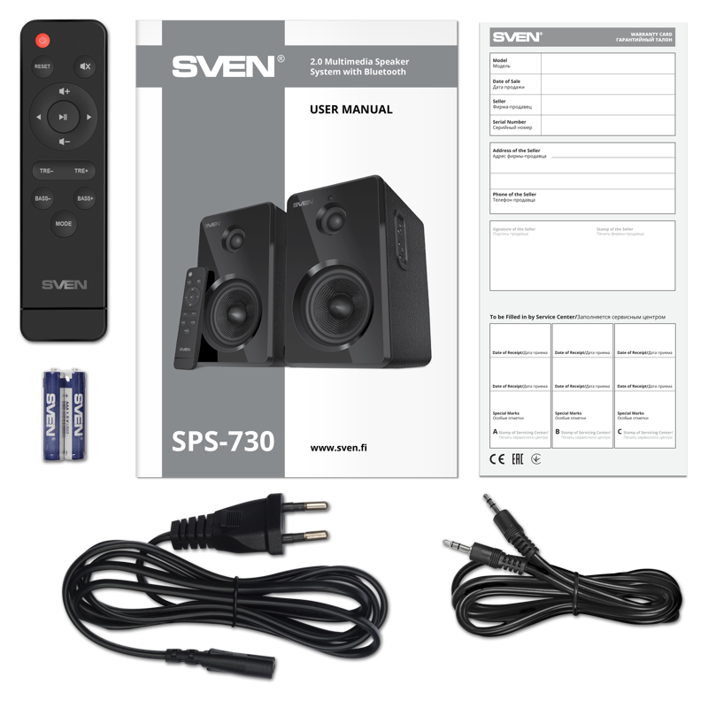 Колонки АС 2.0 SVEN SPS-730, черный (50 Вт, Bluetooth, пульт, USB, microSD)