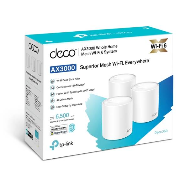 Бесшовный Mesh роутер TP-Link Deco X50(3-Pack) AX3000 10/100/1000BASE-TX белый (упак.:3шт)