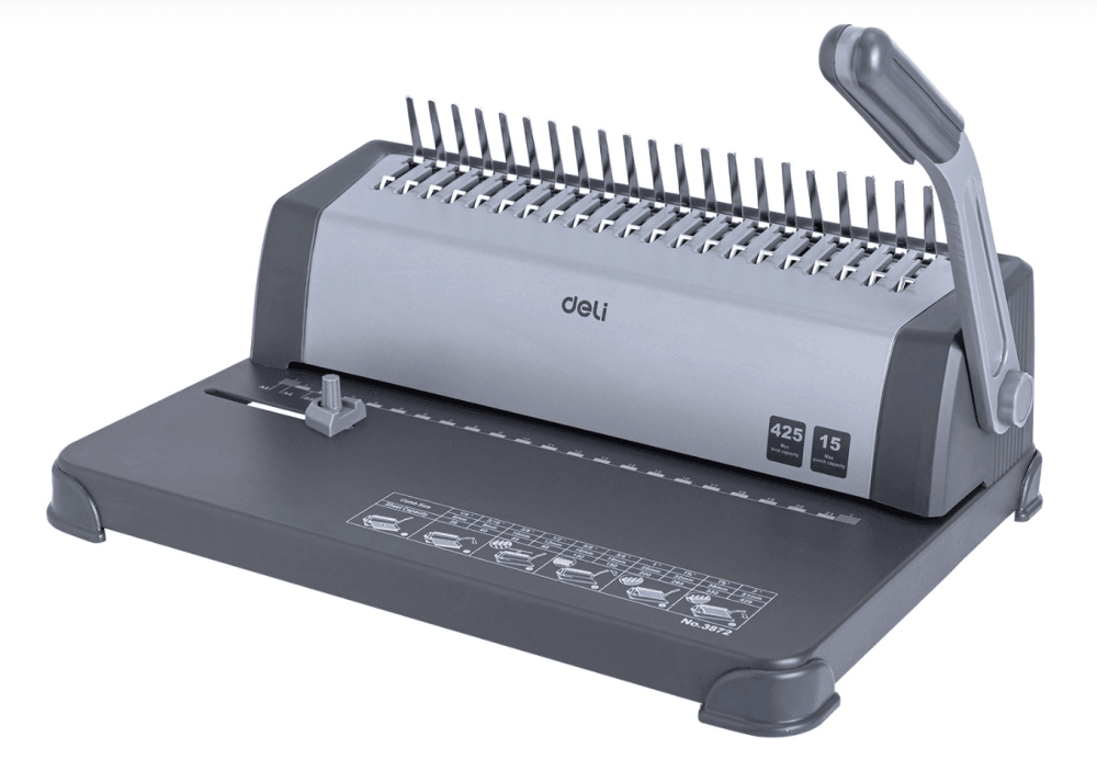 Переплетная машина (брошюровщик), кол-во пробиваемых листов 15, объем переплета 425 л.,21 отверстие