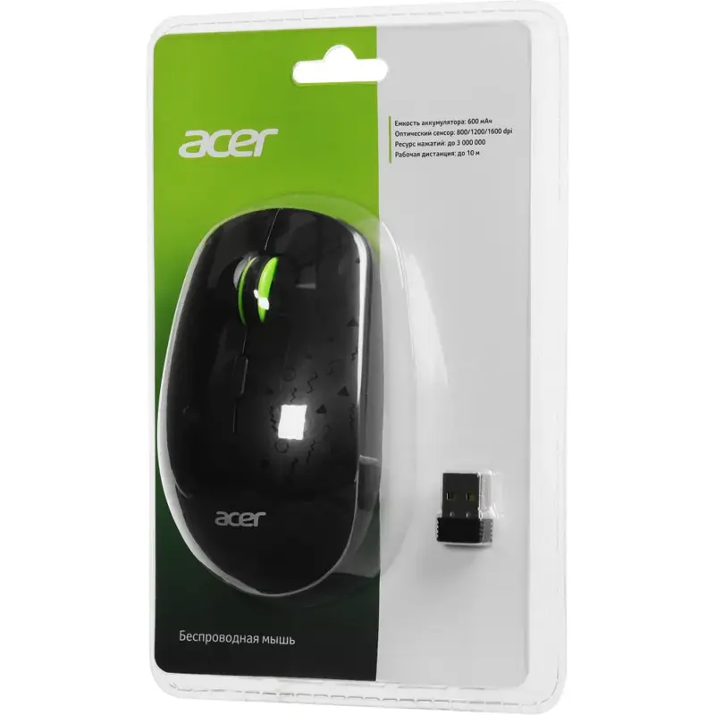Мышь Acer OMR307 черный оптическая 1600dpi беспров. USB 4but (ZL.MCECC.022)