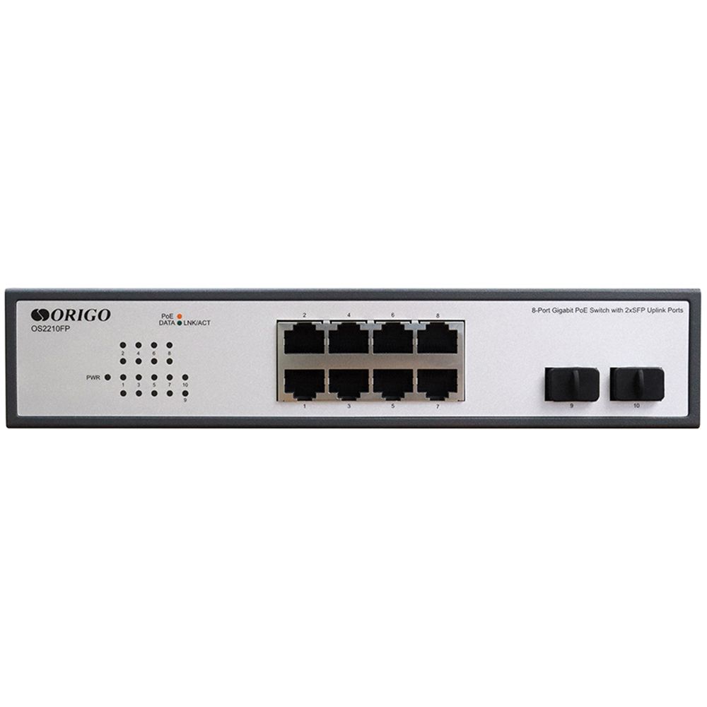 Коммутатор Origo OS2210FP/120W OS2210FP/120W/A1A (L2) 8x1Гбит/с 2SFP 8PoE+ 120W неуправляемый