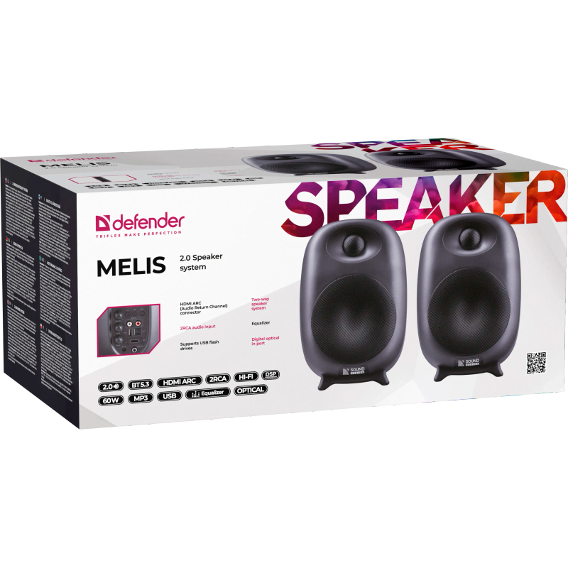 Колонки Defender 2.0 Melis 60Вт, черн.,BT/USB/Opt/ARC/DSP