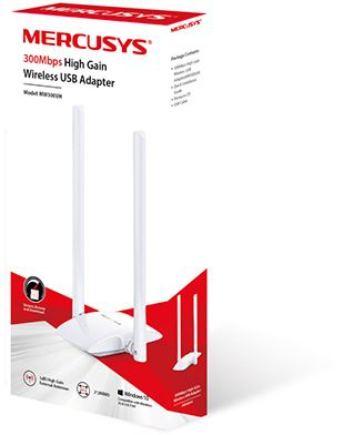 Сетевой адаптер Wi-Fi Mercusys MW300UH N300 USB 2.0 (ант.внеш.несъем.) 2ант.
