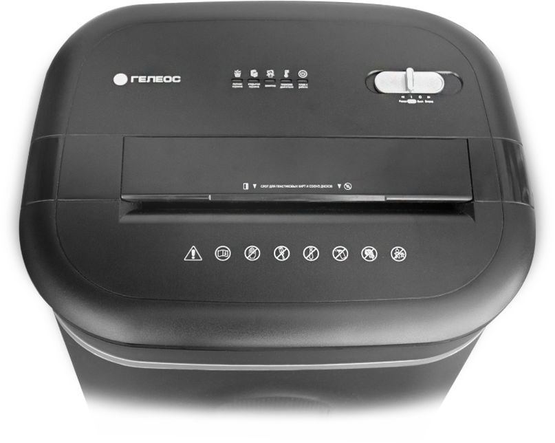 Шредер Heleos УМ28-4 черный/серебристый (секр.P-4) фрагменты 17лист. 28лтр. скрепки скобы пл.карты C