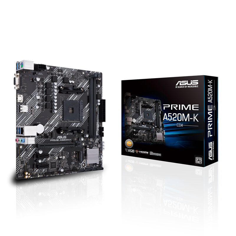Материнская плата Asus PRIME A520M-K Soc-AM4 AMD A520 2xDDR4 mATX AC`97 8ch(7.1) GbLAN RAID+VGA+HDMI